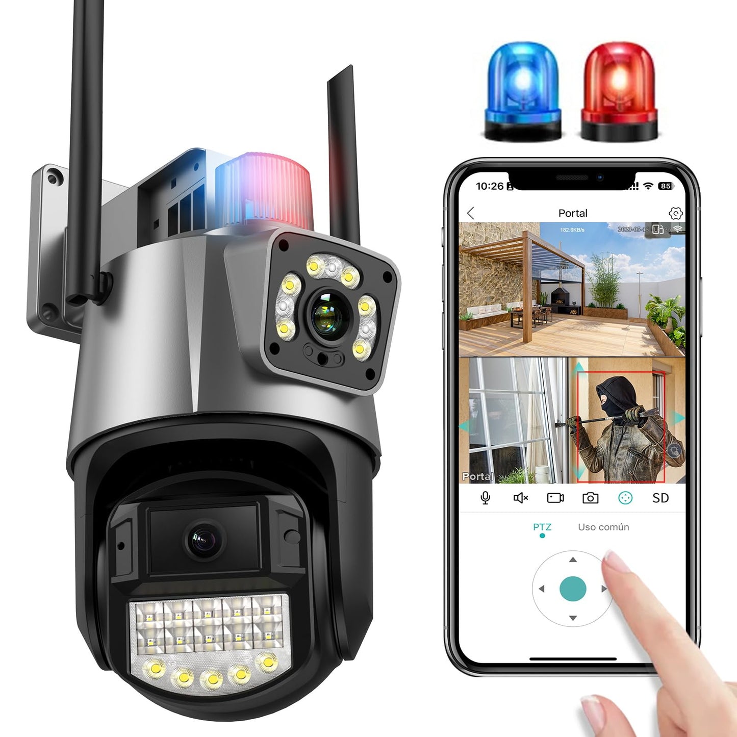 Cámara De Seguridad Ptz Doble Lente Alarma Inteligente Wifi