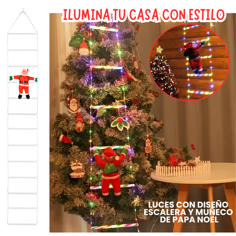 ESCALERA LED NAVIDEÑA DE 2 METROS + PAPÁ NOEL 30CM