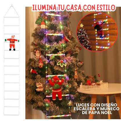 ESCALERA LED NAVIDEÑA DE 2 METROS + PAPÁ NOEL 30CM