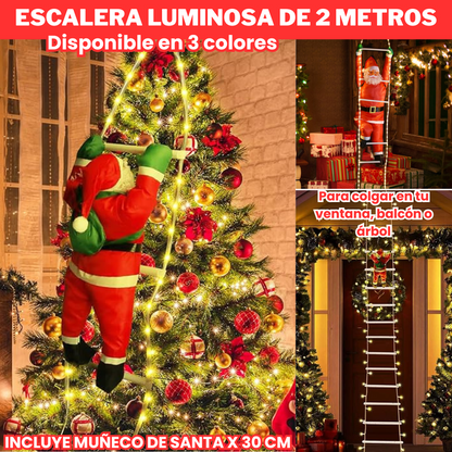ESCALERA LED NAVIDEÑA DE 2 METROS + PAPÁ NOEL 30CM
