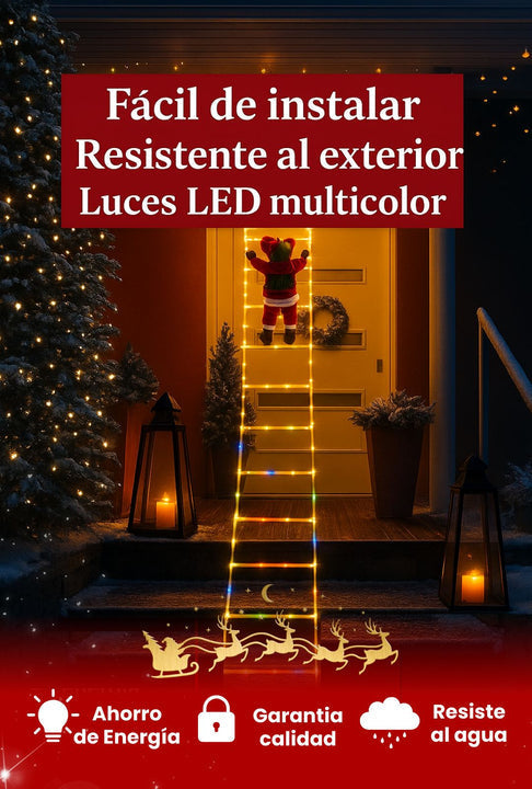 ESCALERA LED NAVIDEÑA DE 2 METROS + PAPÁ NOEL 30CM